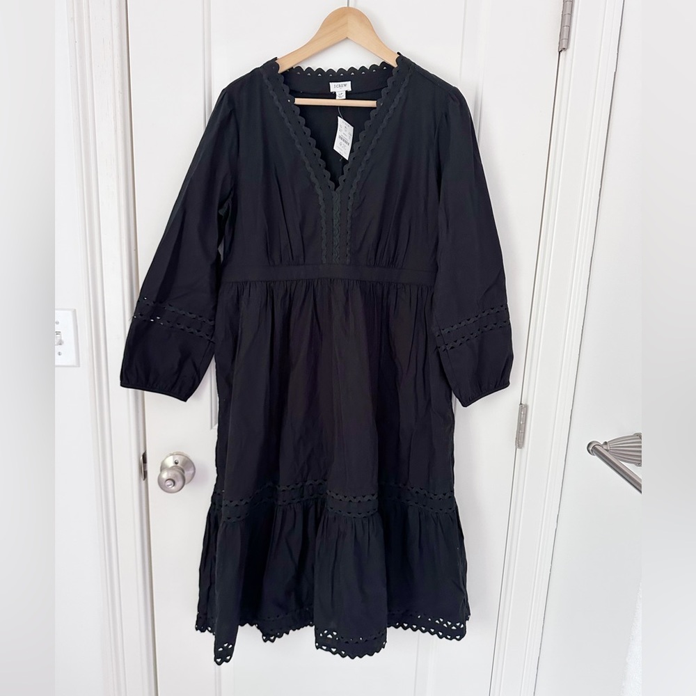 NWT J.Crew Ric Rac Black Midi Dress - Large Petite